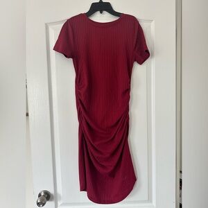 BP - Maroon Ruched Ribbed Bodycon Midi Dress - Size Medium